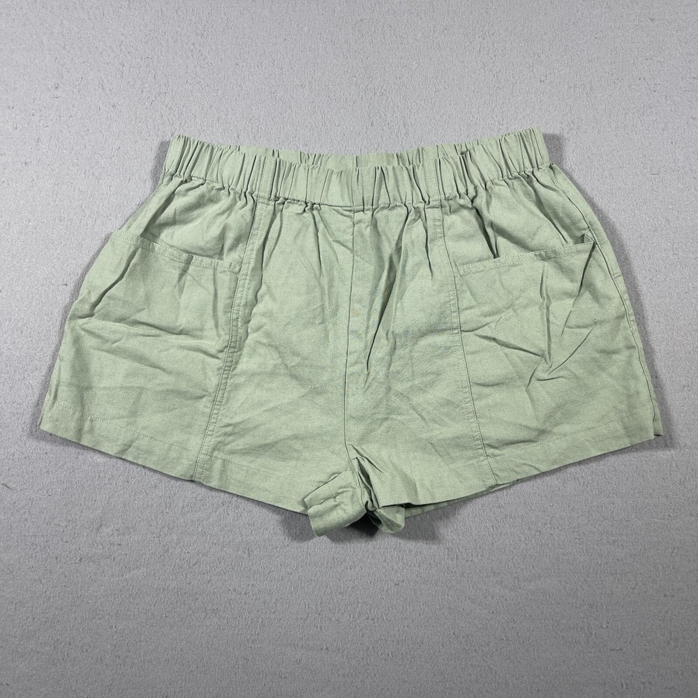 GLASSONS Light Green Elastic Waist Linen Blend Paperbag Shorts Size 14 Langelook